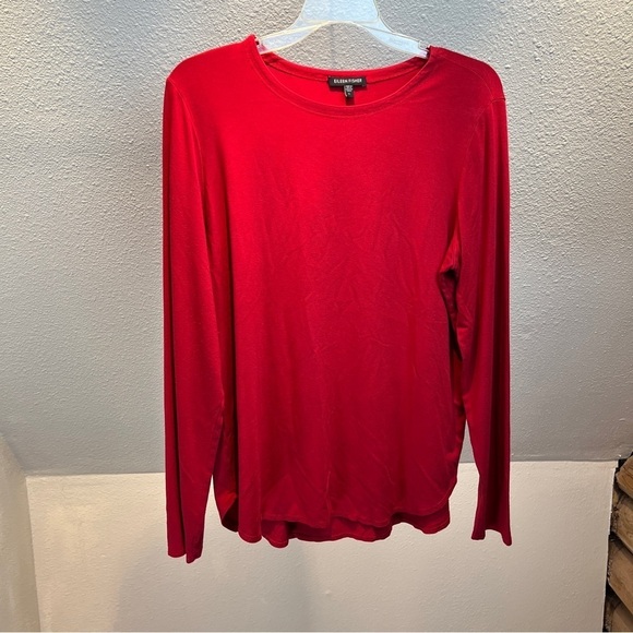 Eileen Fisher Tops - EILEEN FISHER Bright Red Long Sleeve Tee. Scoop Neck. Rounded Hem. Size Large